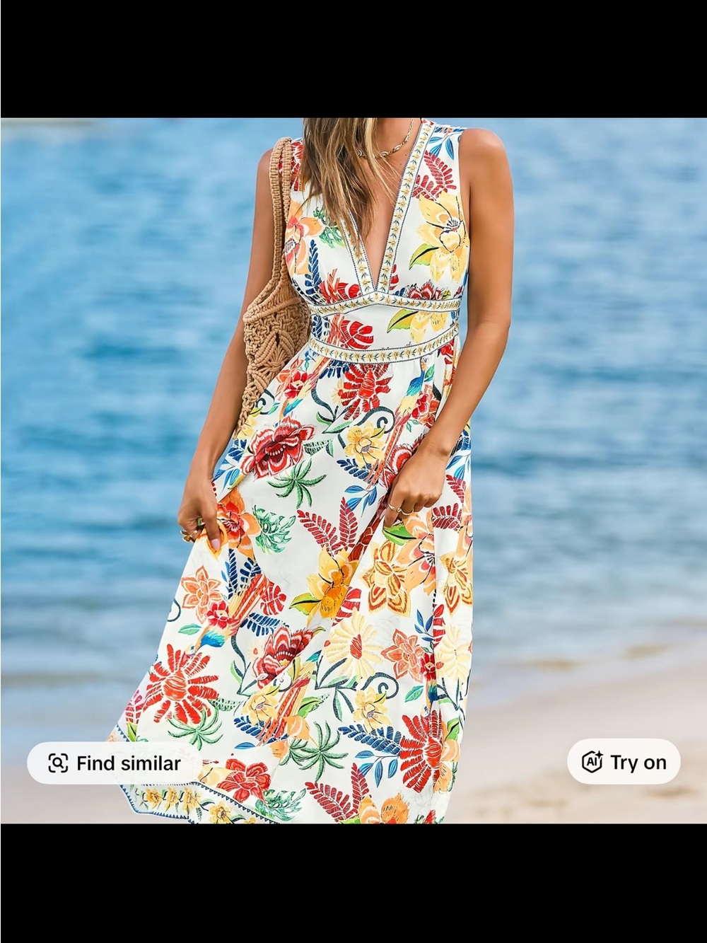 White Floral V-Neck Maxi Coverup with Multicolor Blooms